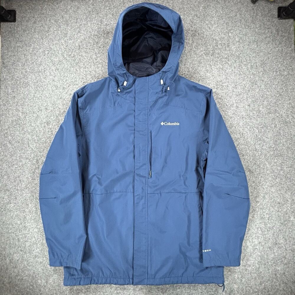 Columbia Men XL Hikebound Rain Jacket Blue Waterproof Omni-Tech Shell Hooded